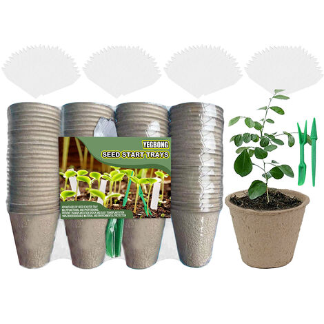 100PCS Kit de macetas de inicio de semillas Macetas de papel biodegradables para plantar semillas Copa de plántulas Kit de inicio de plantas orgánicas con etiquetas de plantas Herramientas de trasplan
