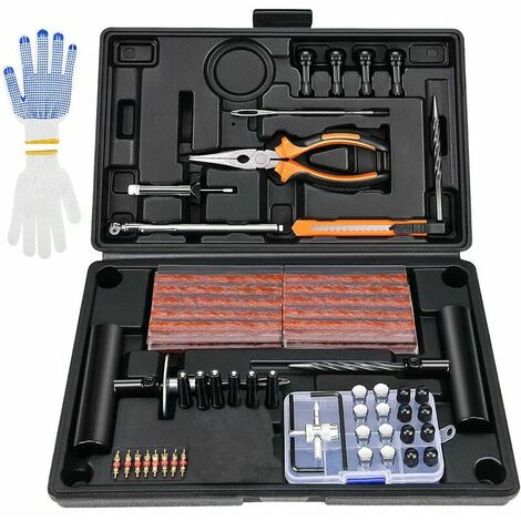 100PCS Kit de Reparation de Pneu Moto Professionnel Meche Pneu Kit Crevaison Réparation Pneu tubeless Voiture Portable Coffret Outil Multifonction VTT kit meche pneu pour Jeep, Camion, Tracteur -