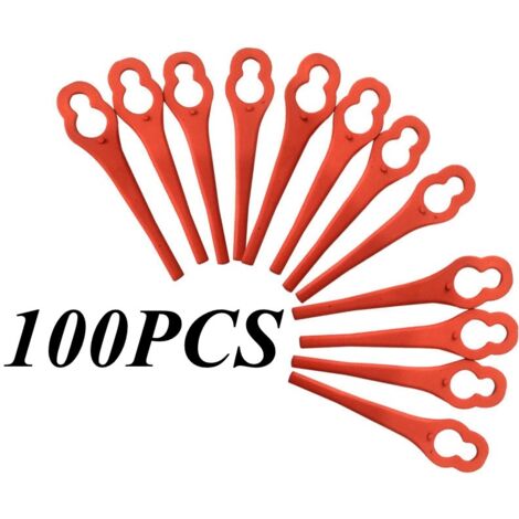 100PCS Lames de tondeuse en plastique, en forme de gourde, lames de rechange L85, accessoires pour tondeuse de jardin, compatibles avec la série Florabest FRTA.