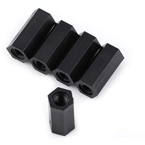 100Pcs M3 Filetage Femelle Nylon Hex Entretoise Pilier Noir Colonne d'Isolation Double en Nylon (M310)