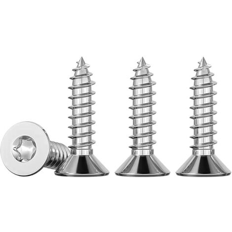 100pcs M4 x 16 Vis à bois à tête fraisée Torx entièrement filetée pour aggloméré A2 Vis autotaraudeuses en acier inoxydable Quincunx standard Fixation à filetage complet pour le travail du bois