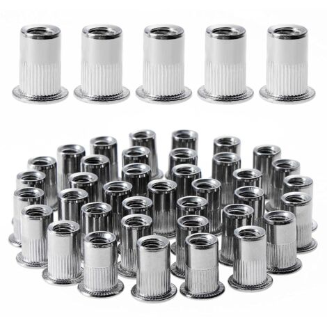 100pcs M6 Flat Head Threaded Rivet Nut, Stainless Steel Threaded Rivet Nuts, Threaded Inserts for Plastic Mental (12mm15mm)