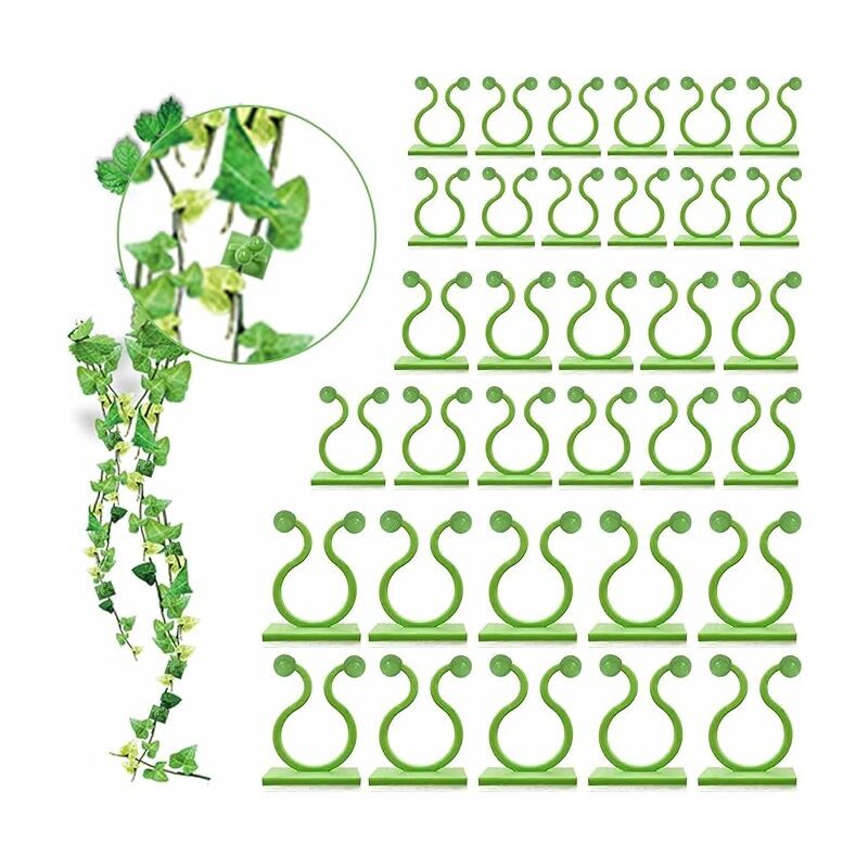 100Pcs-Medium Clip de Support pour Plantes Grimpantes, Clips de Plante Auto-adhésif, Clip de Fixation Murale Vigne Vert, Fixateur Mural, Clip Crochet