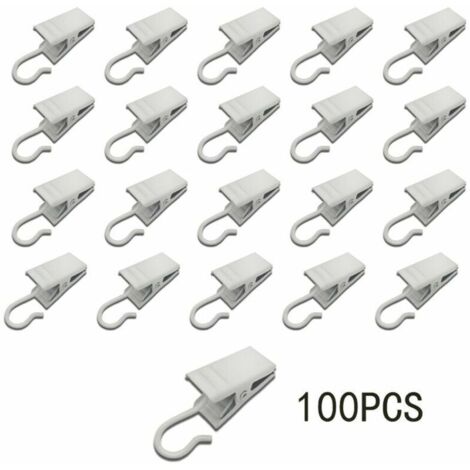 100pcs Metal Curtain Clips, Hanging Hooks, Light Fixtures, Party Decoration Supplies (White)