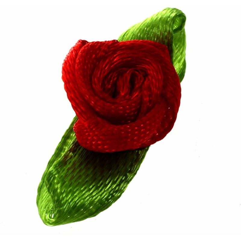 100pcs Mini Satin Rose Fleur Feuille De Mariage DÉCor Appliques Couture bricolage Couleur Principale: Rouge