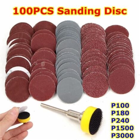 100PCS Papier De Verre Ponçage Polissage Disque Pad + Abrasifs 1 \'\' Hook & Boucle Backer 1 / 8 Inch Shank