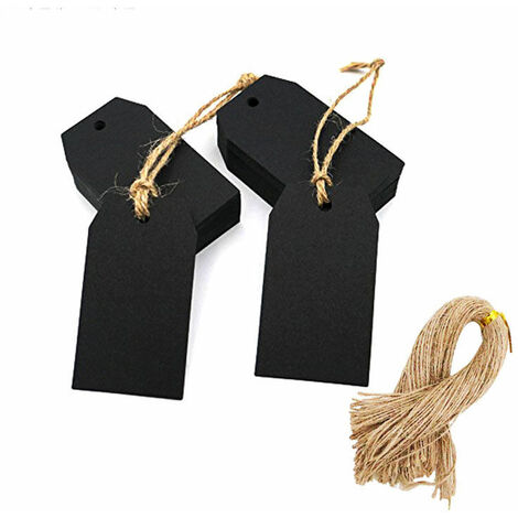 100PCS Papier Kraft Étiquettes,Étiquettes-Cadeaux Bagages Étiquettes - Étiquettes Vierges pour Mariage,Anniversaire,Bagages- avec 100pcs de Ficelle de Jute trapèze noir