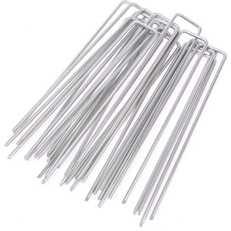 50 Piquets De Jardin En U 150mm - Acier Galvanisé Pour Toile De Paillage Et Bâche Anti-herbes - Lot économique