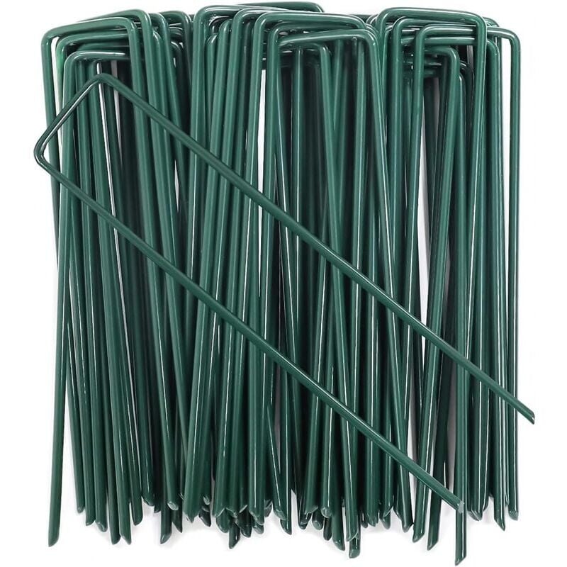 100pcs Piquets de Fixation pour Jardin, Pelouse Agrafes en Forme de u pour Bache Anti-Mauvaises Herbes, Galvanisés à Chaud (3x150x25mm)