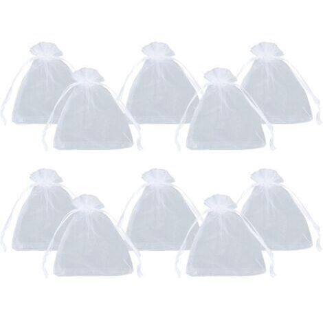 100pcs Pochettes en Organza Blanc 10x12cm Sacs en Organza Transparent avec Cordon de Serrage pour Petits Objets Cadeaux Bijoux Emballage et Organisation