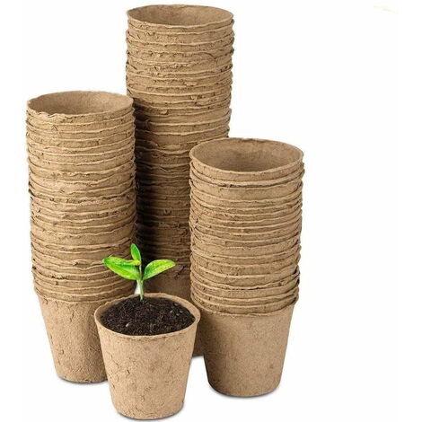100Pieces Pot Semis Biodegradable 8cm Pots en Fibre sans Tourbe avec 100 Pcs Étiquettes en Plastique pour Plantes Outils de Jardinage à Domicile