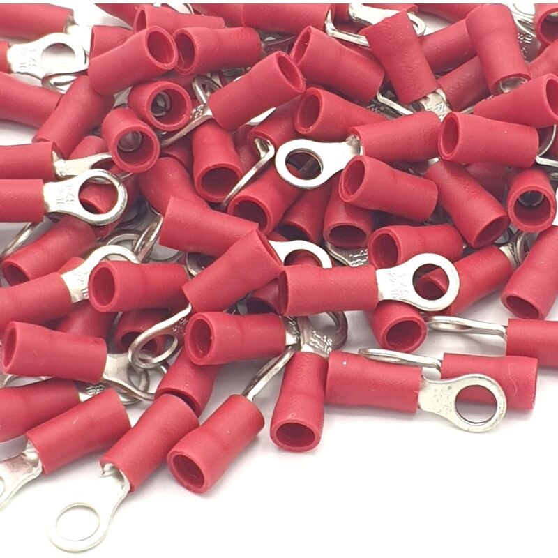 100pcs Red Insulated Crimp Ring Terminals 4.3mm Stud Size Connectors