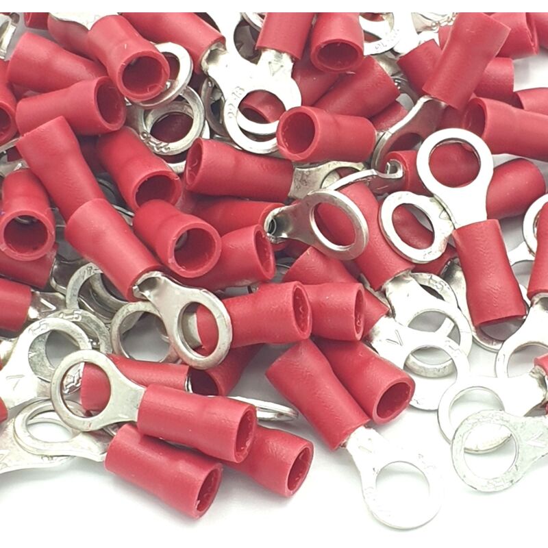 100pcs Red Insulated Crimp Ring Terminals 5.3mm Stud Size Connectors
