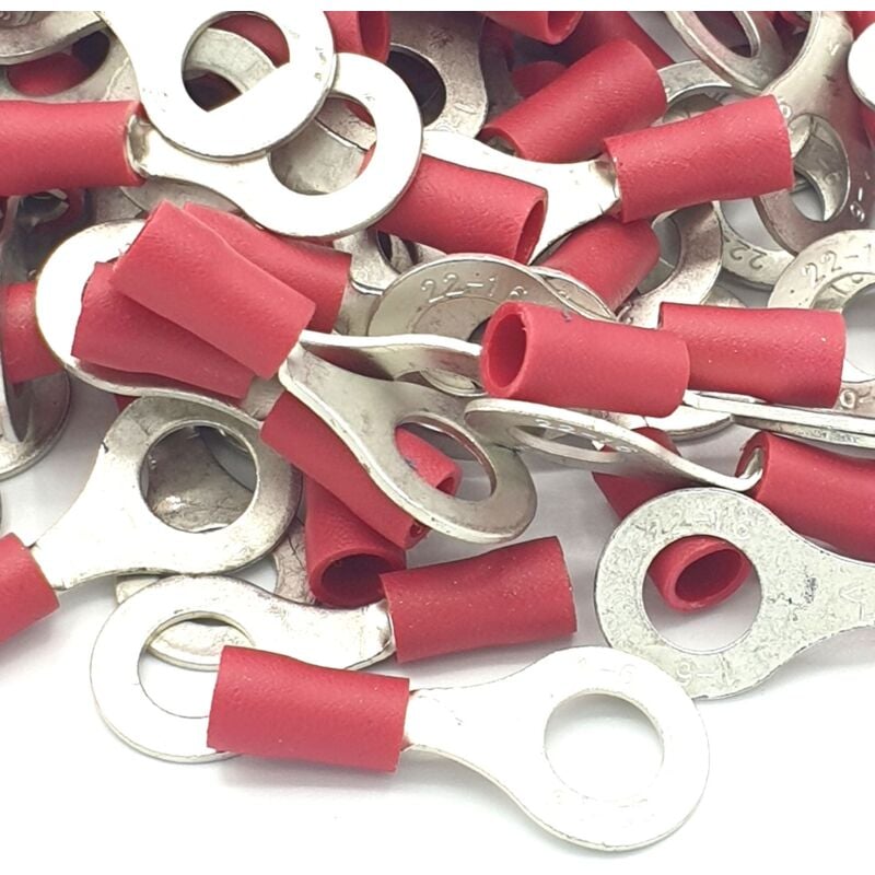 100pcs Red Insulated Crimp Ring Terminals 6.4mm Stud Size Connectors