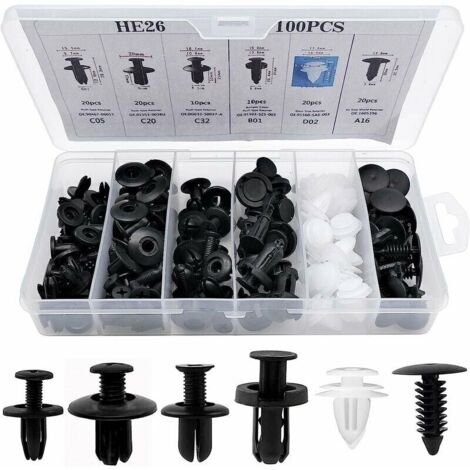 100Pcs Rivet Clips Plastique, Clips Voiture Attaches de Pare Chocs Clips à Rivets, Rivets Plastiques Fixation de Protection avec différentes formes et tailles