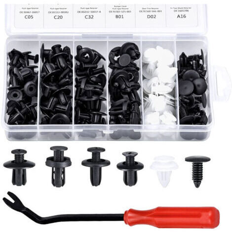 100Pcs Rivet Clips Plastique Rivets Plastiques Fixation de Protection avec différentes formes et tailles Universel pour Auto Voitures Panneaux de Portes avec Boîte De Rangement(Noir, Blanc)..