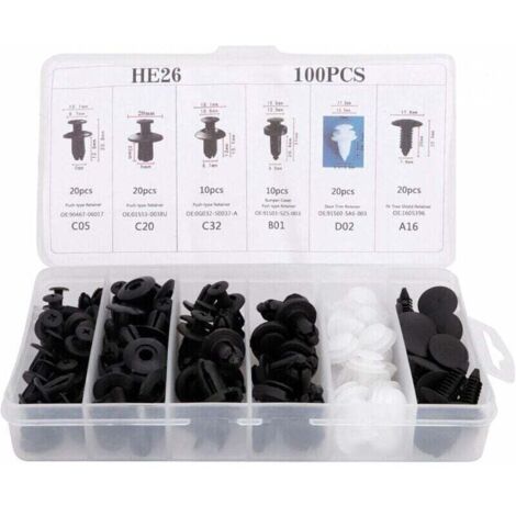 100Pcs Rivet Clips Plastique Voiture- Clips D'Aile En Plastique Universels - Clips Voiture Attaches De Pare Chocs Clips À Rivets Kit De Remplacement Vis D'Expansion Avec Étui De Rangement