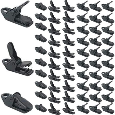 100Pcs/ sac Noir Tente Clips, coupe-vent pour auvent Colliers de serrage Plastique Vent Corde auvents Clip Tente de camping SE fixe pour extérieur