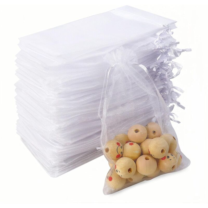 100Pcs Sacs Organza, 10 x 15 cm Pochette Organza Blanc, Sachets Pochettes Cadeau en Organza Sac à Bijoux, Sachet Bonbon, Sachets de Lavande, Marriage