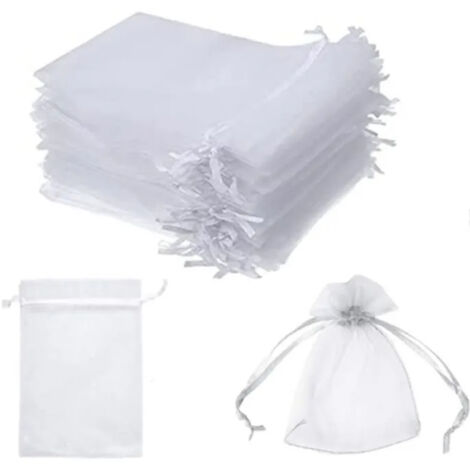 100pcs Sacs Organza,Pochon Organza,Sacs Organza de Poche de Cadeau Mariage Bijoux ,Sachet pour Lavande Vide,10x15cm Blanc