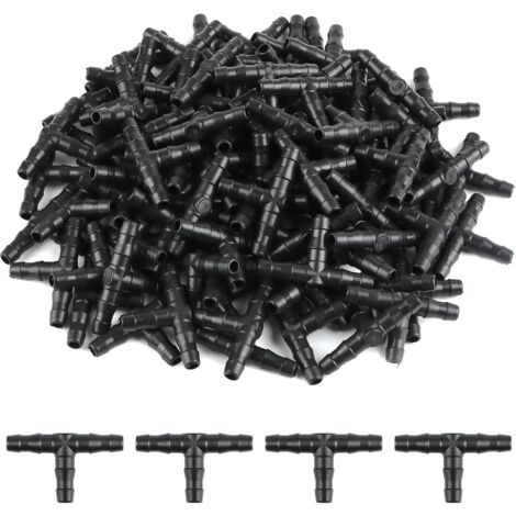 100Pcs Tee Pipe Fitting 4/7mm- T Fitting Connector PVC Watering Atomizing Nozzle Drip Micro Spray Irrigation Joint for Hose Automatic Systems Tool
