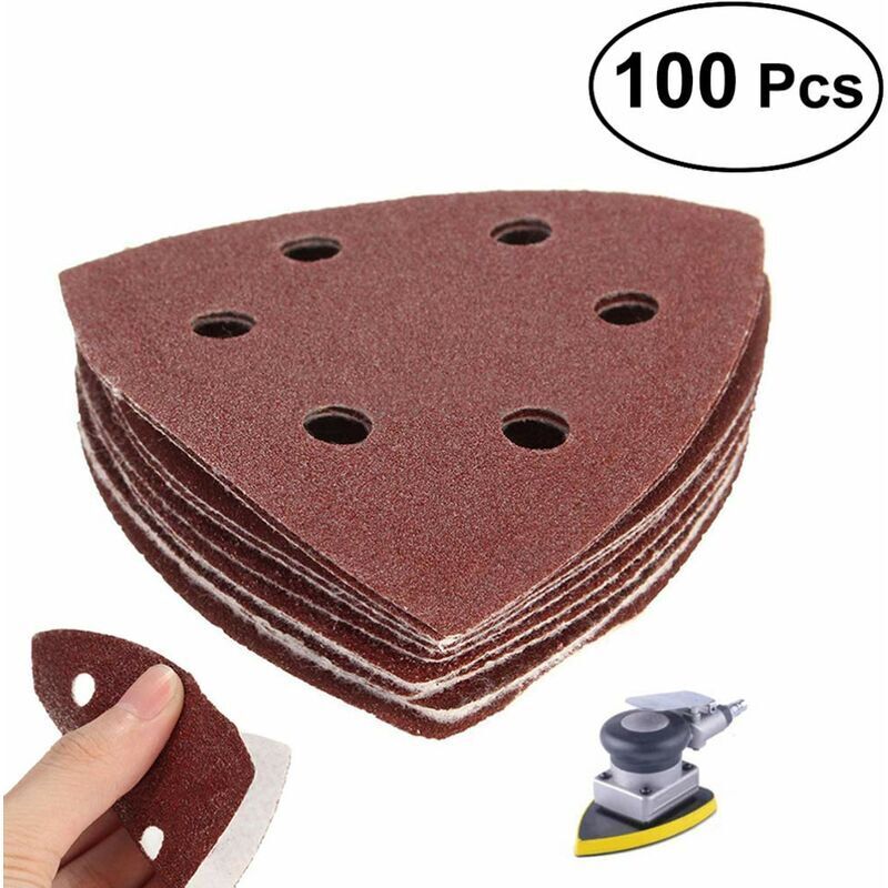 100PCS Triangle Disques Abrasifs Papier Abrasif 6 Trous Grain 40/60/80/120/240