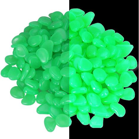 100pcs Vert Pierre Lumineuse, Pierres Décoratives Cailloux Brillants, Pierres de Jardin, Pierres Décoratives dans la Nuit pour Les chemins, décoration d'aquarium, Plantes，Ternel