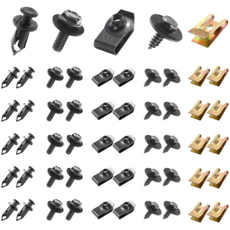 100PCS Vis et Boulons de Voiture, Vis de Soubassement, Vis d'Aile de Carrosserie, Clips en Plastique Rivet Fixations - Kit Universel U-Nuts Garde-boue Boulons de Carrosserie