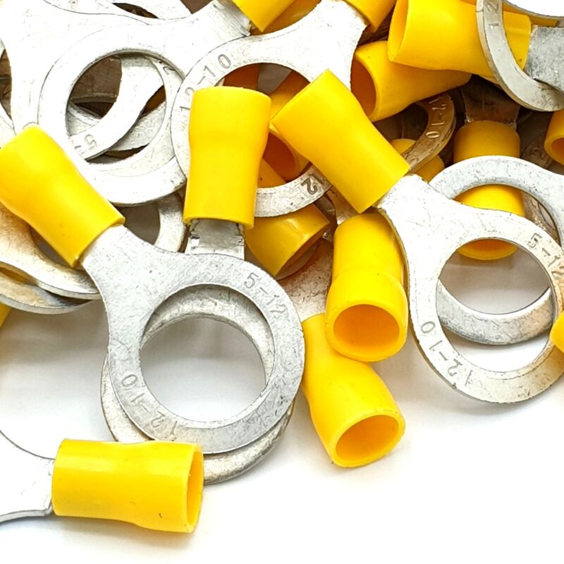 100pcs Yellow Insulated Crimp Ring Terminals 13mm Stud Size Connectors