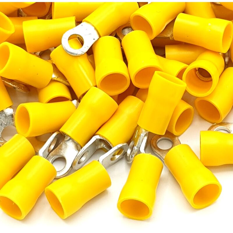100pcs Yellow Insulated Crimp Ring Terminals 3.7mm Stud Size Connectors