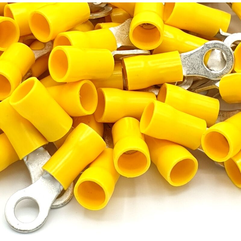 100pcs Yellow Insulated Crimp Ring Terminals 5.3mm Stud Size Connectors
