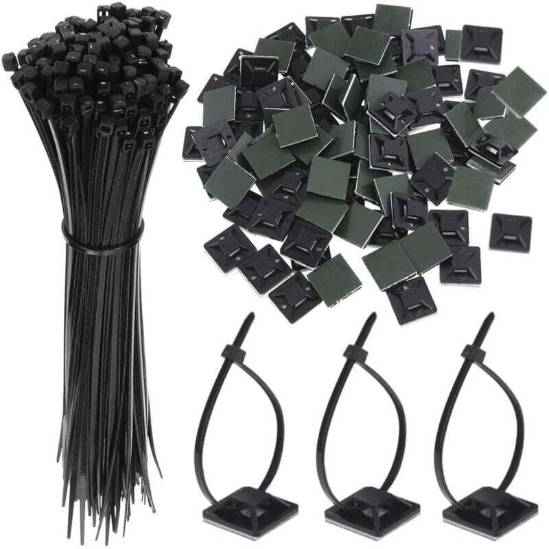 100PCS Zip Tie Adhésifs Noir Collier de Serrage Supports Auto-Adhésifs 150mm x 2.5mm, Base de Serre-Câbles avec Attache Cable Universel à Usages