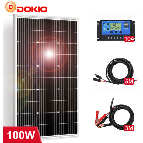 DOKIO 100W 12v Monokristallines Solarpanel Kit für 12v Haus/Batterie/Wohnmobil/Boot