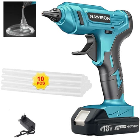 MAWIRON 100W Cordless Hot Glue Gun for Home and Garden, Mini Glue Gun + 10pcs 11mm Glue Sticks + 2pcs 3.0A Battery + Charger, Compatible with Makita Battery
