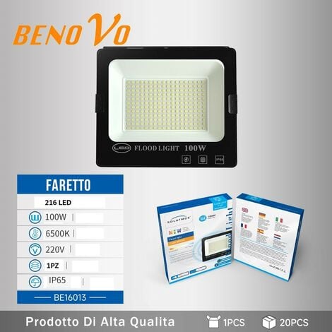 100W Faro Slim smd 216 LED 4500lm Luce Fredda 6400k Esterno IP66