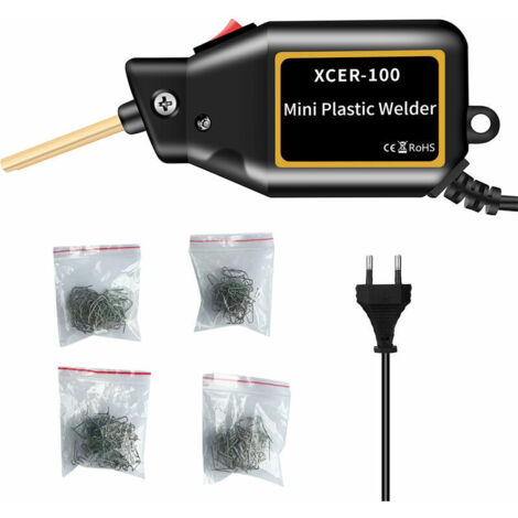 100W Mini agrafeuse à chaud portable Machine à souder en plastique Kit de réparation de pare-chocs de voiture Kit de soudure en plastique pour pare-chocs de voiture extéri/intéri plat/coin (Noir