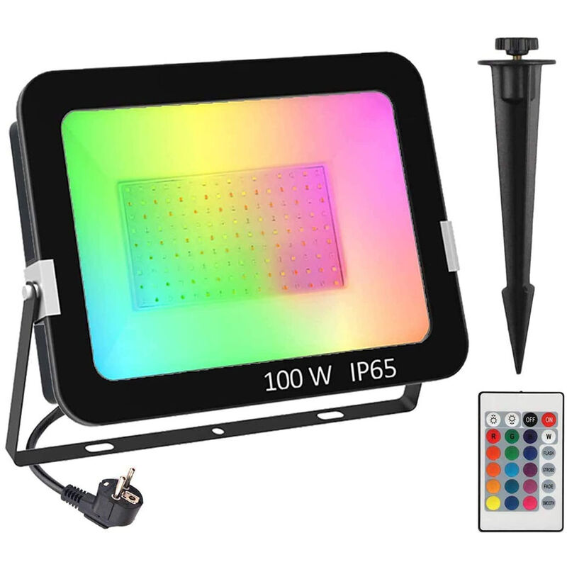 Image of 100W Outdoor led Floodlight with 24 Buttons 20 Colors Remote Control, led Floodlight Color Changing, IP65 Waterproof rgb Lighting Outdoors for