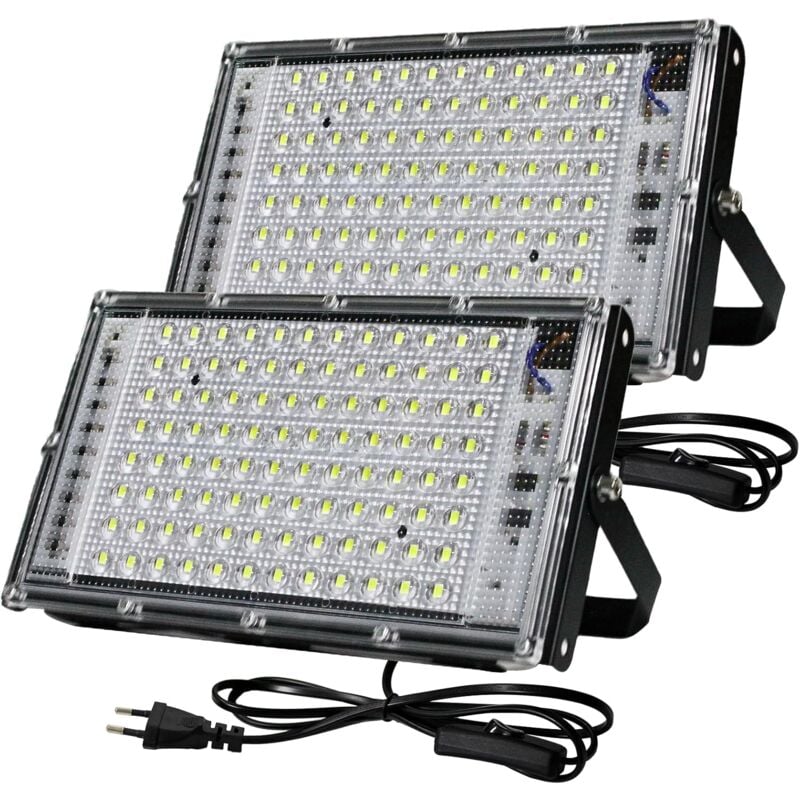 100W Outdoor LED spotlight, 2 Pièces Spot LED Extérieur 6500K Blanc Froid, 10000LM Projecteur LED, IP66 étanche Eclairage LED Pour Jardin Garage Cour