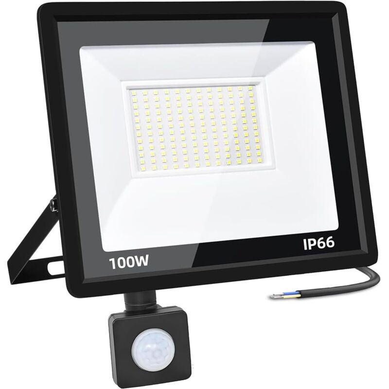 100w Projecteur Led Detecteur De Mouvement, 6500k Spot Led 10000lm Super Lumineux à Exterieur, Lumineux De Sécurité Etanche Ip66 Blanc Froid Pour