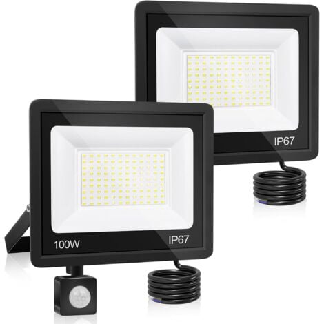 AUTRES 100W Projecteur LED Exterieur Detecteur de Mouvement 2 Pièce, IP66 Étanche Spot LED Avec Détecteur, 11500LM 6500K Blanc Froid Eclairage Exterieur, Lampe Exterieur pour Jardin Terrasse Entrée