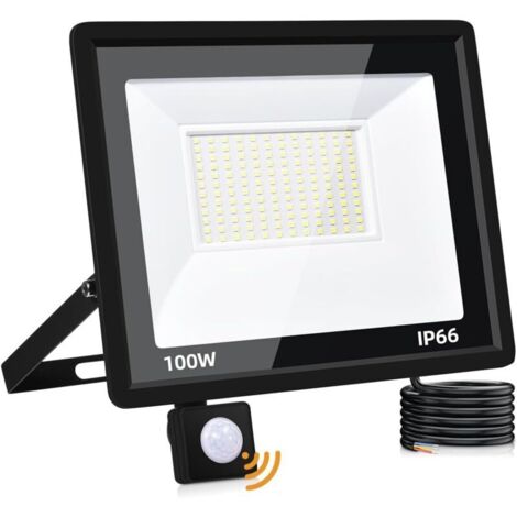 100W Projecteur LED Exterieur Detecteur de Mouvement,10000LM Spot LED Extérieur Detecteur de Mouvement,6500K Blanc froid Eclairage Exterieur,IP66 Etanche Lampe Exterieur pour Jardin Terrasse Garage