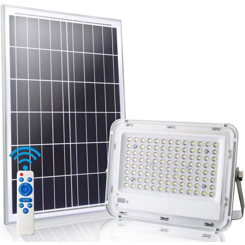 100W Projecteur led Exterieur Solaire 6500K Spot Solaire avec Télécommande 100 led, étanche IP65 5000LM Lumiere Solaire Exterieure pour Entrept,