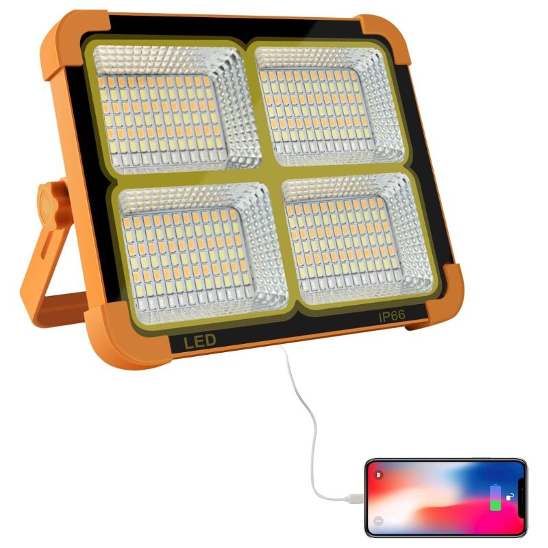KZQ - 100W Projecteur led Rechargeable 10000LM, Lumière de Travail Lanterne Portable avec Panneau Solaire, 6500mAh usb Lampe Rechargeable, pour