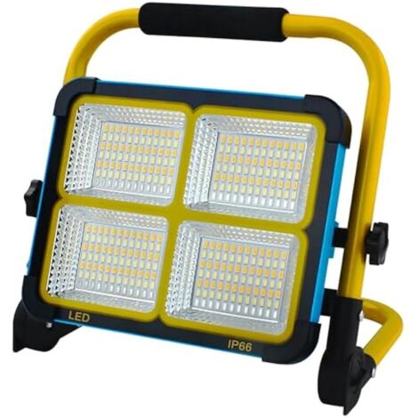 100W Projecteur LED Rechargeable,Projecteur Chantier Rechargeable avec Support et Batterie 16500mAh, Type-C et Solaire Rechargeable, 4 Modes d'éclairage pour Camping, Travail, Pêche