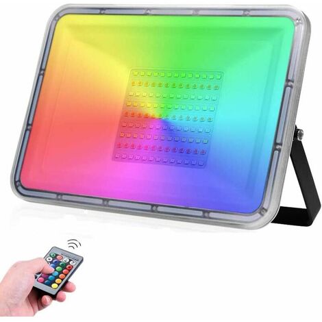 100W RGB LED Flood Light Outdoor with Remote Control, 16 Colors 4 Modes, IP67 Waterproof, Outdoor Security Light No Memory Function, for Garden Landscape Scene Streets Yard