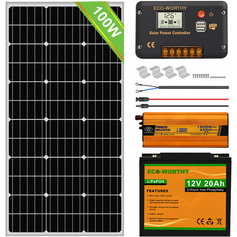 main image of "100W Solar Panel Kit 20Ah 12V Lithium LiFePO4 Rechargeable Battery"