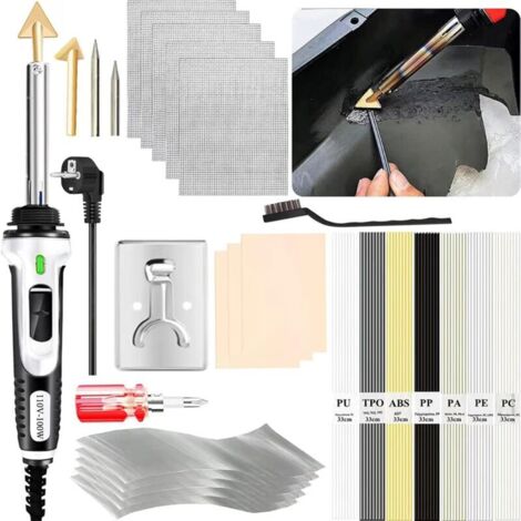 100W Soudage Plastique, 2 en 1 Réparation Plastique, Kit Reparation Plastique avec 56 Baguettes de Soudage&2 Pointe de fer à Souder, Soudage Plastique pour Voitures Pare-Chocs