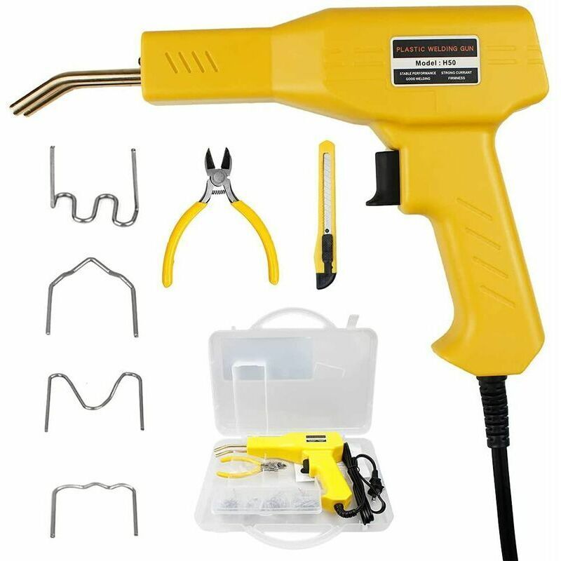 Euritecsa - 50w Soudage Plastique Machine , Kit de Réparation de Pare-chocs de Voiture avec 400Pcs Agrafes, Pinces, Knife, Soudure Plastique Kit pour