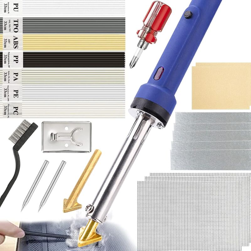 Roleader - 100W Soudure Plastique, Kit Reparation Plastique avec 7 Types 56 Baguettes de Soudage,2 en 1 Soudeuse Plastique avec 2 Pointe de Soudage 2