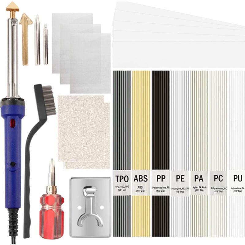 100W Soudure Plastique, Kit Reparation Plastique avec 7 Types 56 Baguettes de Soudage,2 en 1 Soudeuse Plastique avec 2 Pointe de Soudage 2 Panne Fer